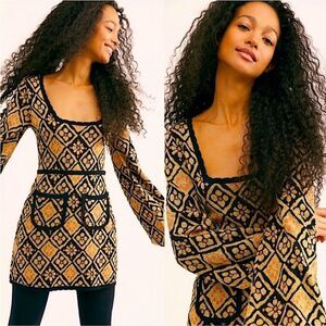 Alice McCall Black and Gold Patterned Mini Dress